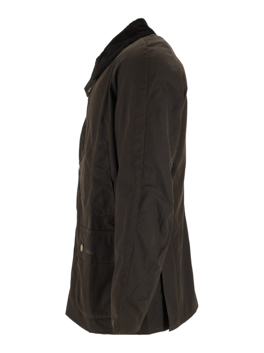 Barbour Brown Waxed Cotton Jacket With Corduroy Collar And Flap Pockets