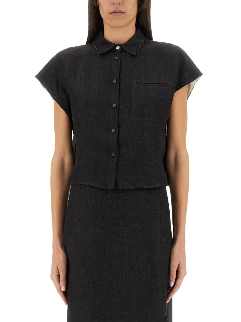 Alysi Cropped Linen Shirt With Classic Collar