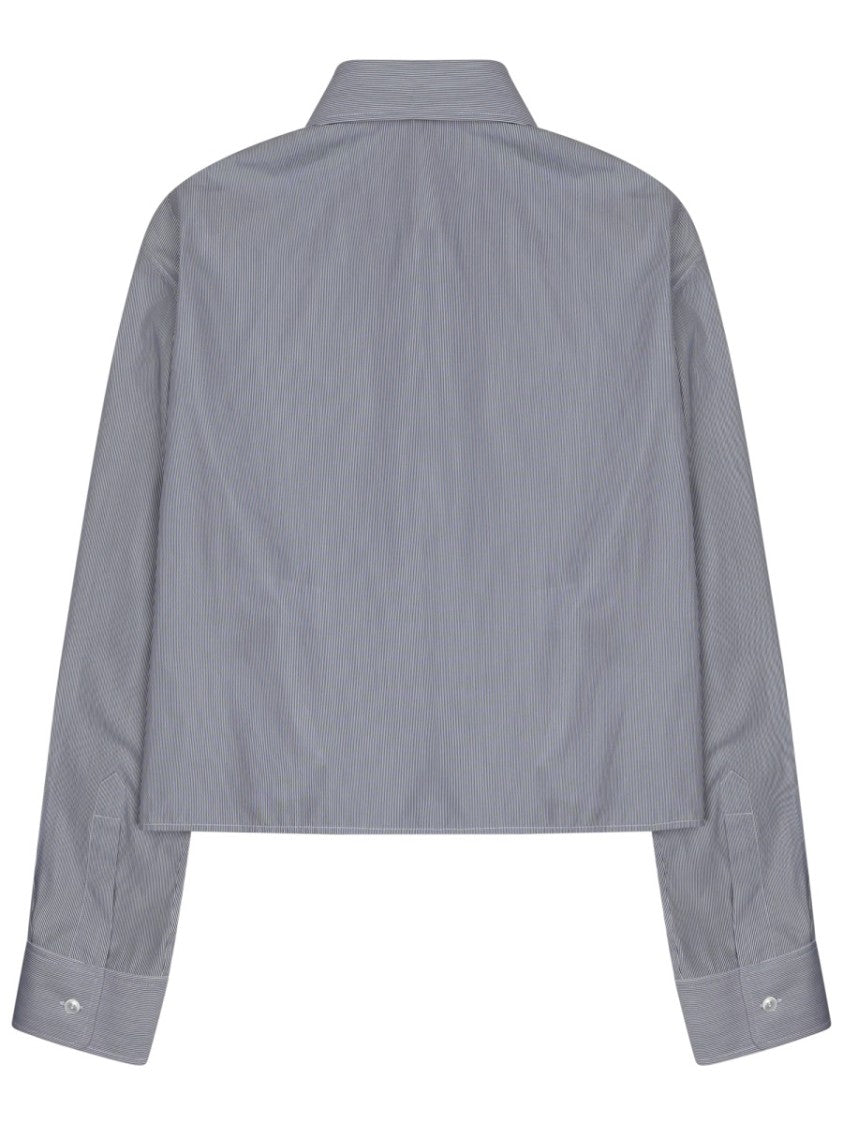 Celine Grey Triomphe Cropped Cotton-Blend Shirt