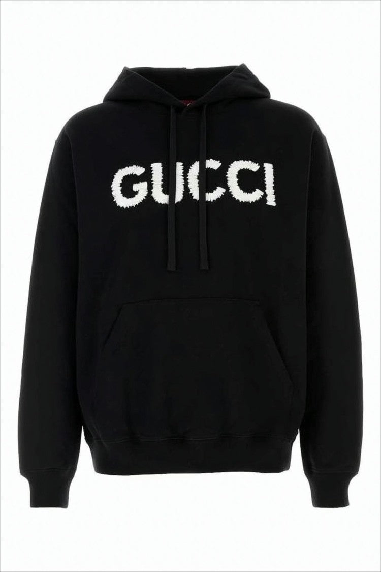 Gucci Black Cotton Hoodie With Bold Logo
