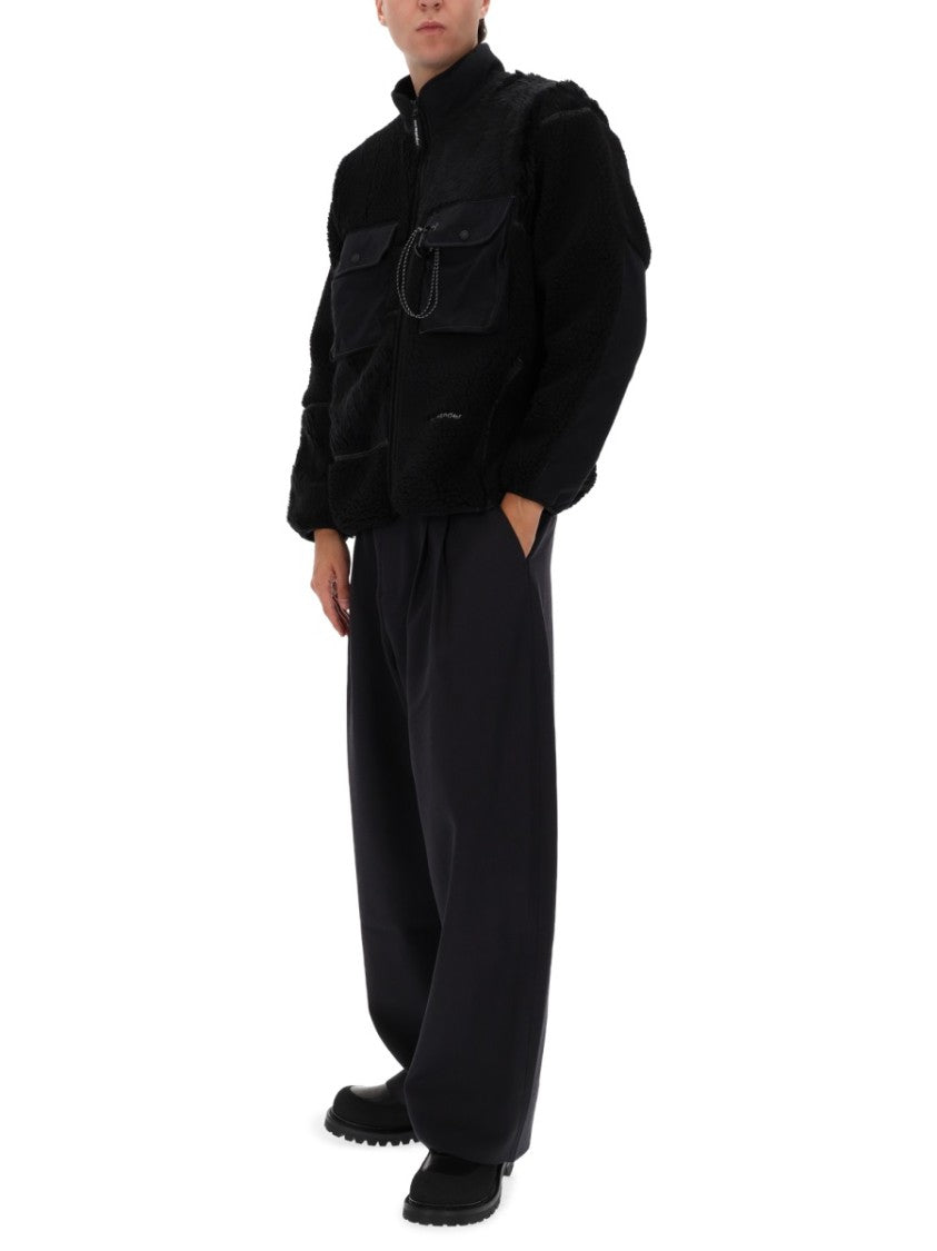 And Wander Black Mix Boa Polyester-Blend Plush Jacket