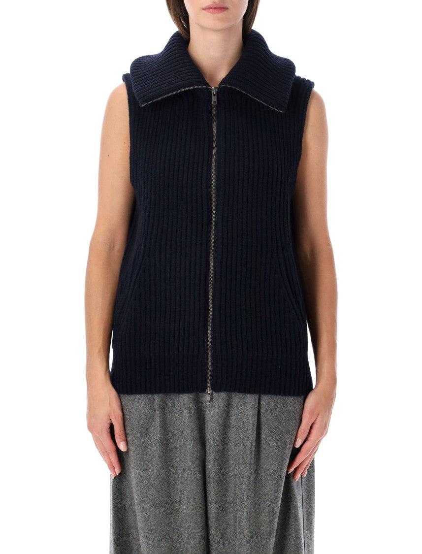 Soeur Kristen Ribbed Fold-Over Collar Knit Vest