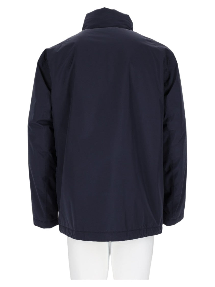Herno Structured Blue Sports Jacket With High Collar And Front Zip Closure