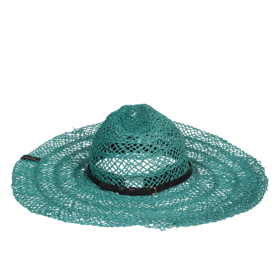 Catarzi Teal Open-Weave Wide-Brimmed Hat With Contrast Band