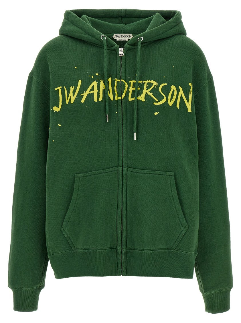 J. W. Anderson Brushed Cotton Hoodie With Zip Closure And Bold Print