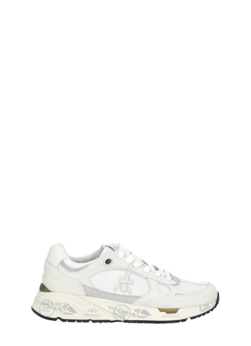 Premiata White Mased 7823 Suede-Blend Sneakers