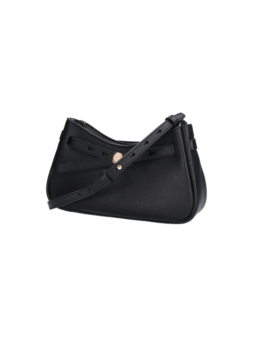 Tory Burch Black Romy Zip Up Top Calf Leather Shoulder Bag