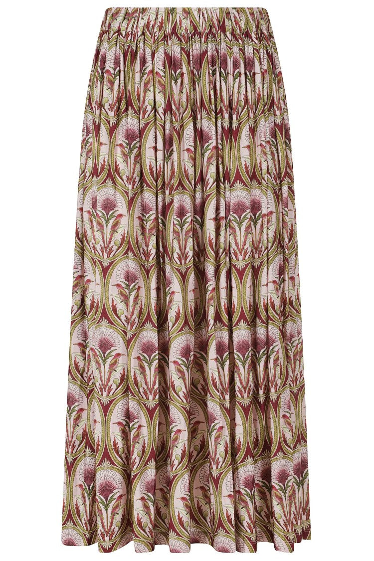 Farm Rio Garden Medal Fringed Floral Print Midi Skirt
