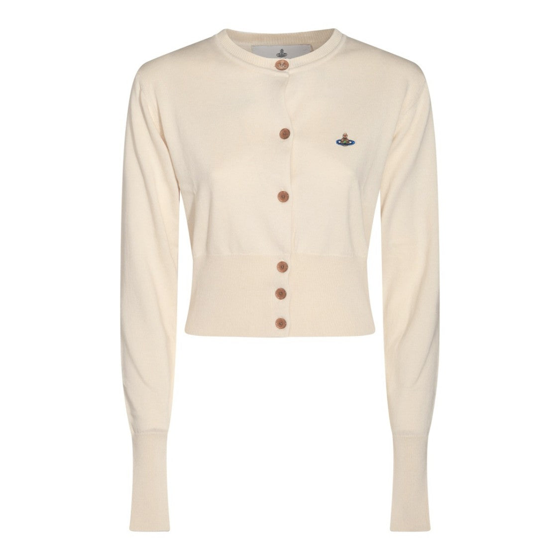 Vivienne Westwood White Bea Cropped Cashmere-Cotton Button Cardigan