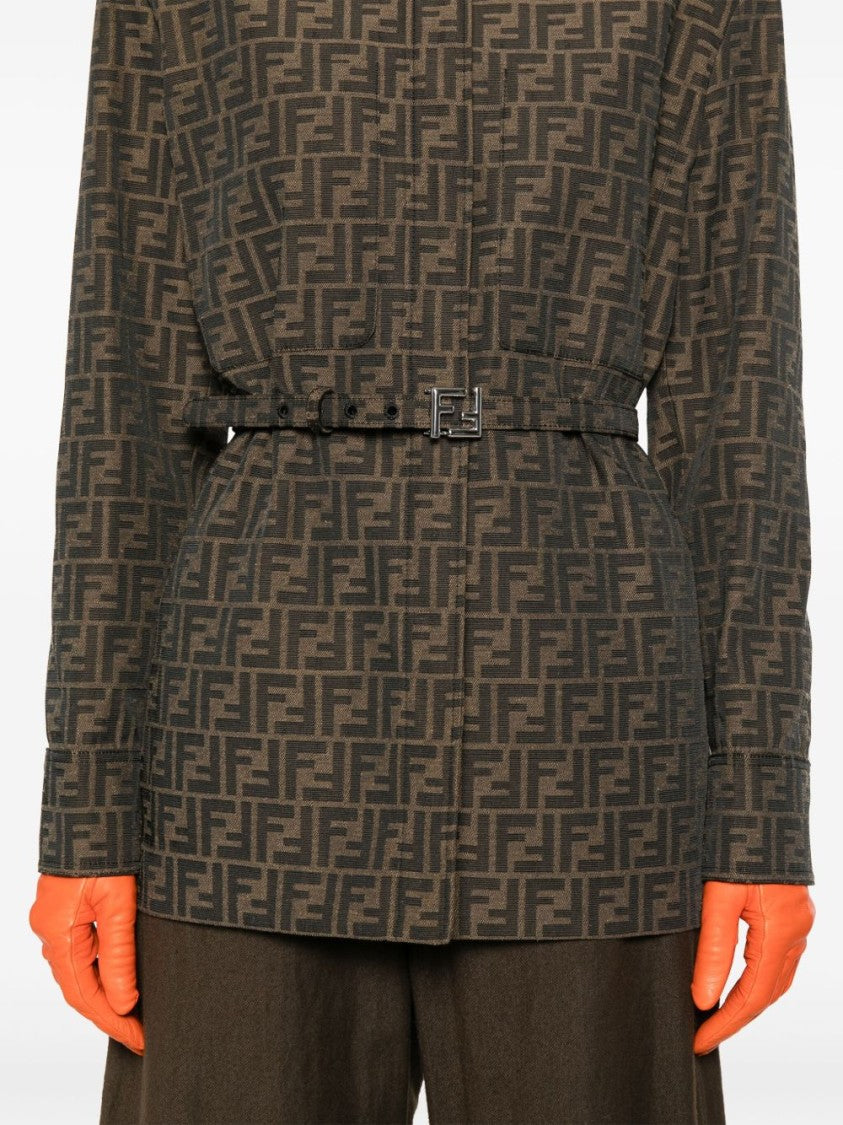 Fendi Structured Leather Jacket With Monogram Pattern