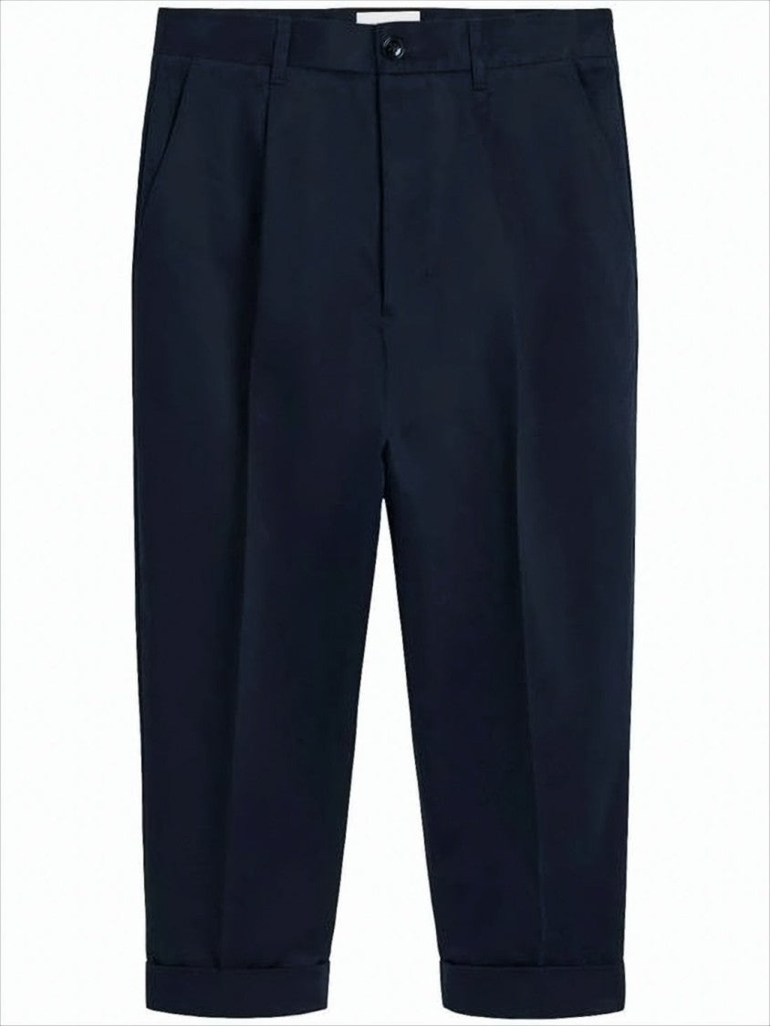 Ami Tailored Blue Straight Pants With Button Closure