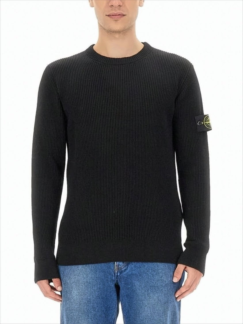 Stone Island Ribbed Wool Sweater With Distinctive Logo Patch