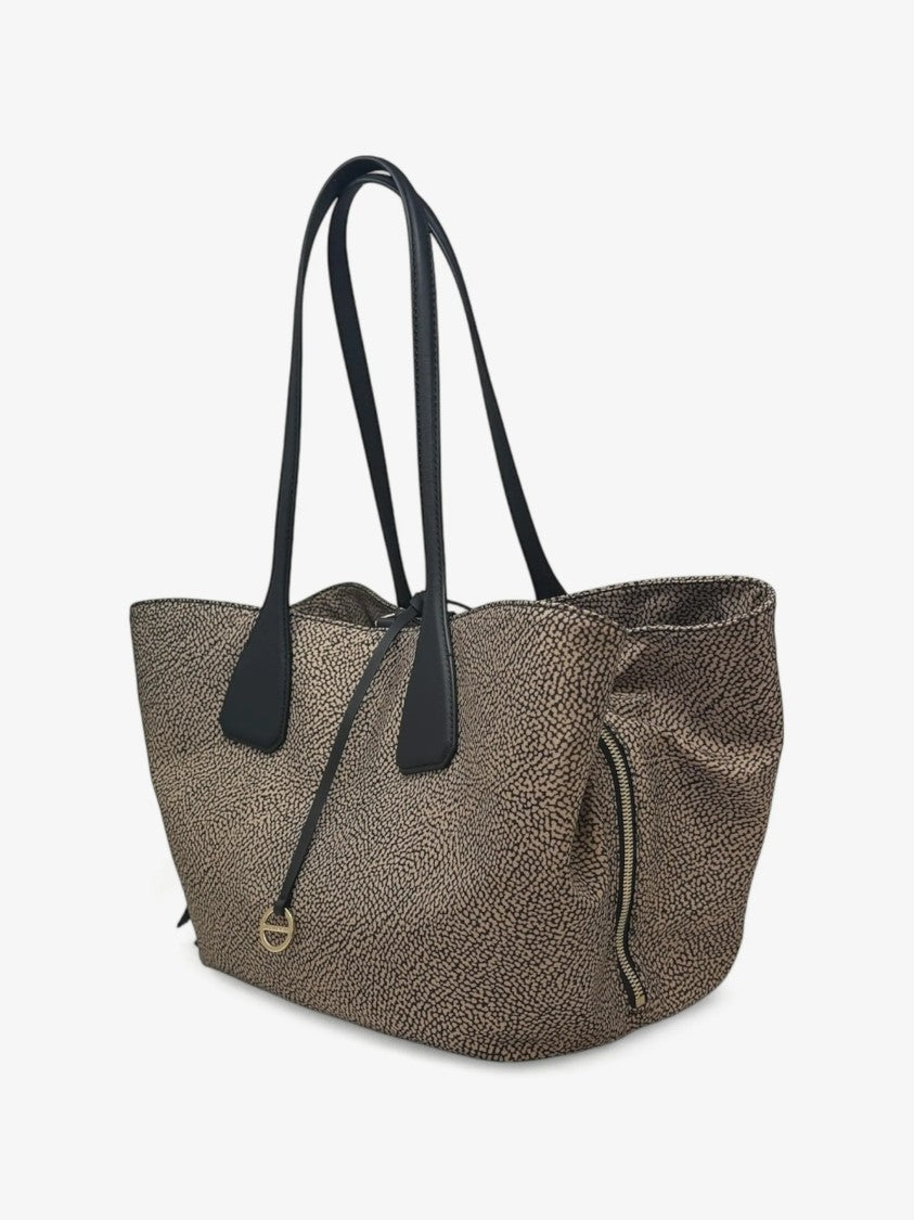 Borbonese Textured Medium-Sized Shopping Tote Bag With Drawstring Closure