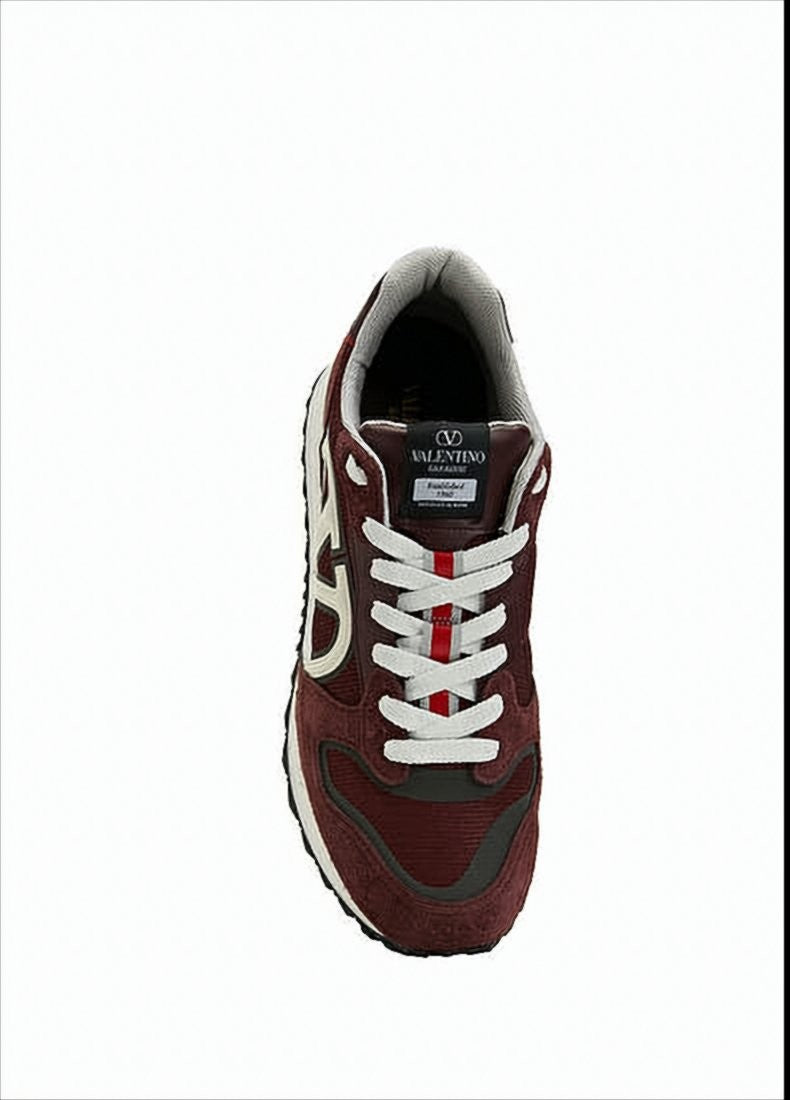 Valentino Garavani Burgundy Leather And Suede Low-Top Sneakers