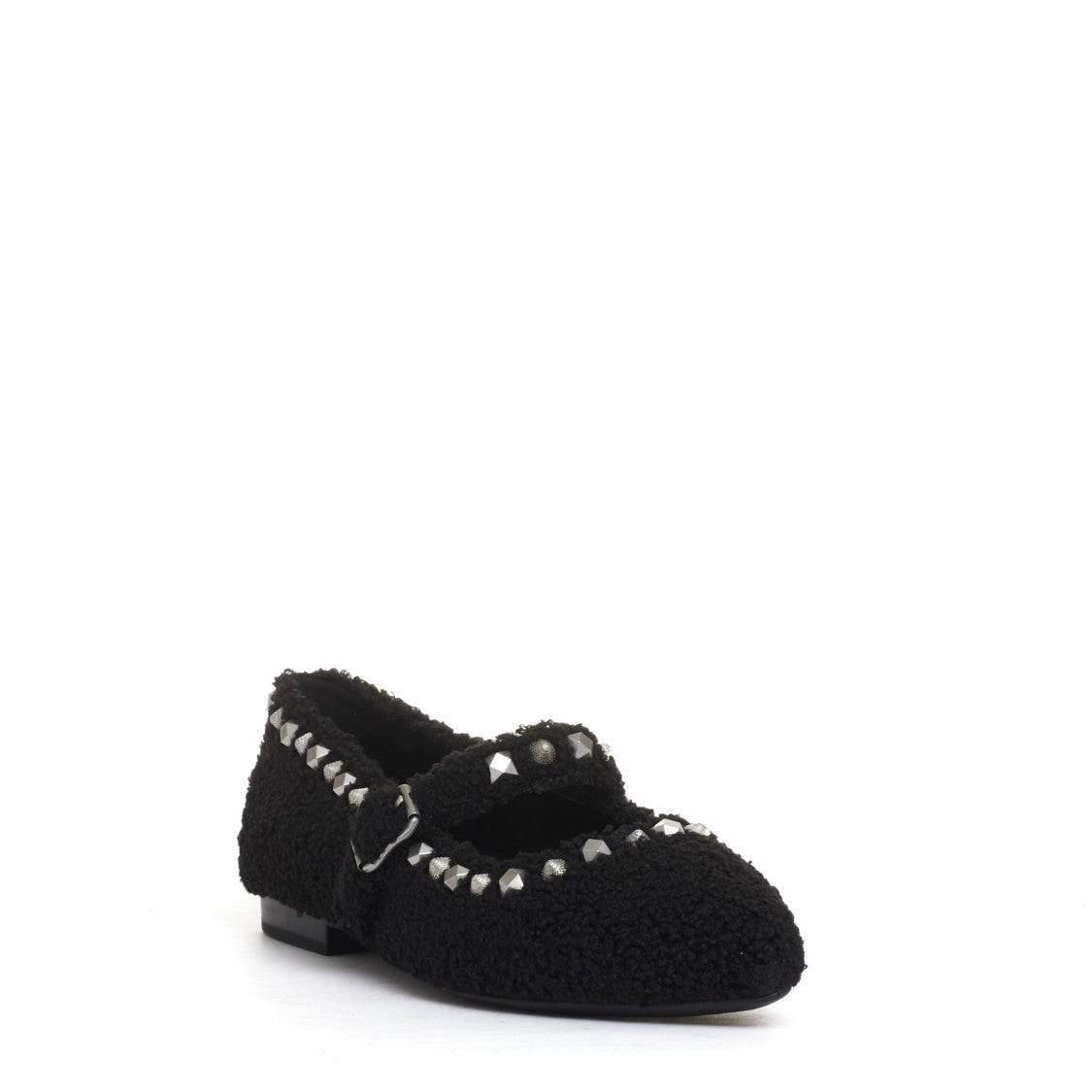 Ash Ballerina Ecofur Ballet Flats With Ankle Strap And Studs