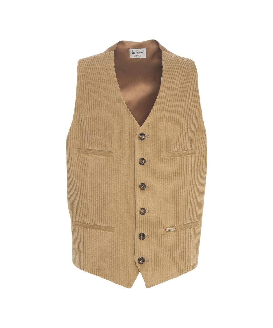 Luis Trenker Fine Corduroy Waistcoat With Classic V-Neck And Button Closure