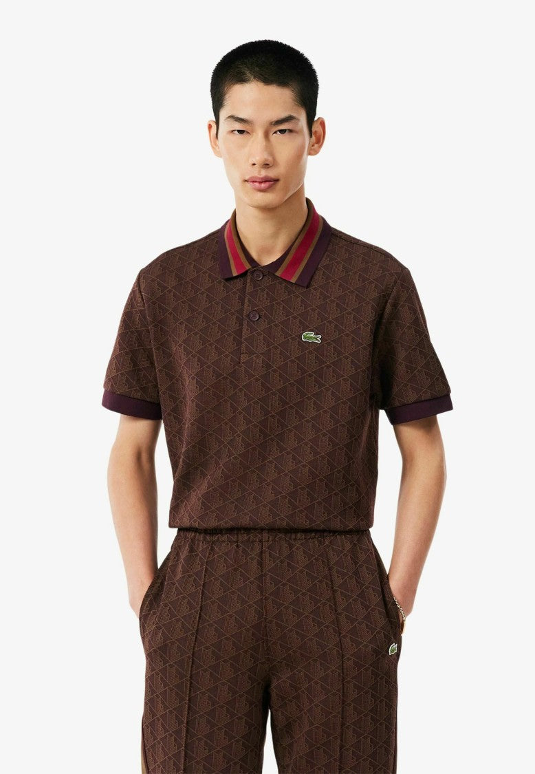 Lacoste Short-Sleeved Geometric Striped Polo Shirt