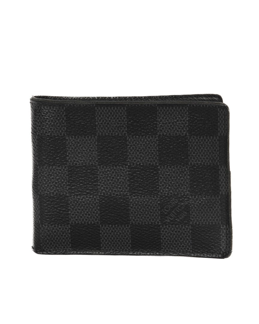Louis Vuitton Money Clip Wallet In Damier Graphite With Leather Accents