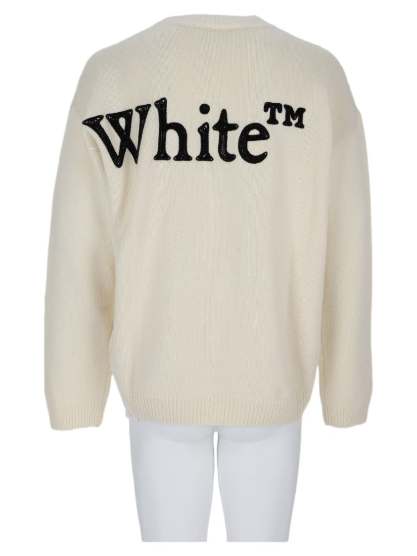 Off-White Ivory Wool-Blend Contrast Knit Sweater