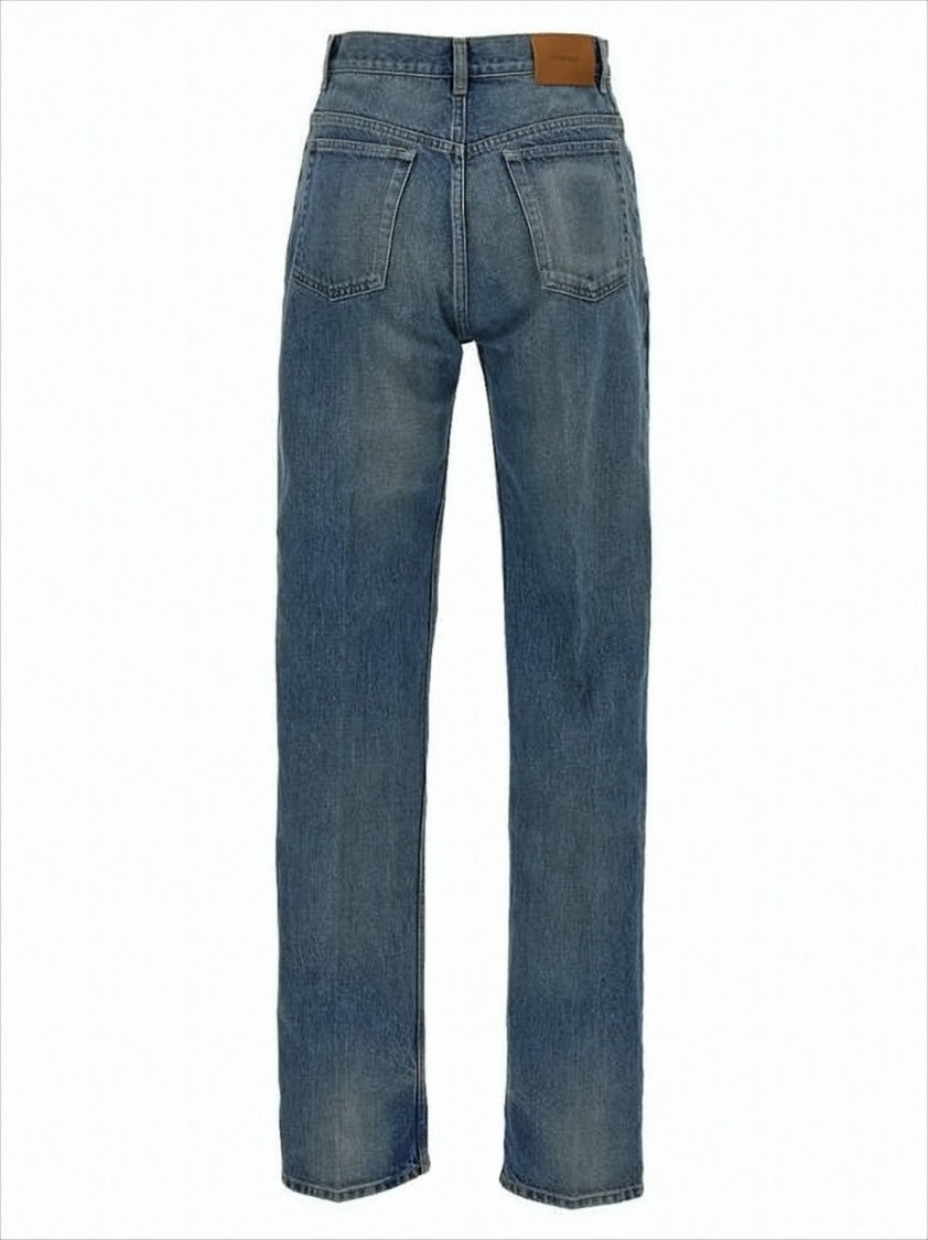 Saint Laurent Mid-Blue Straight-Leg Denim Pants With Whiskering Details