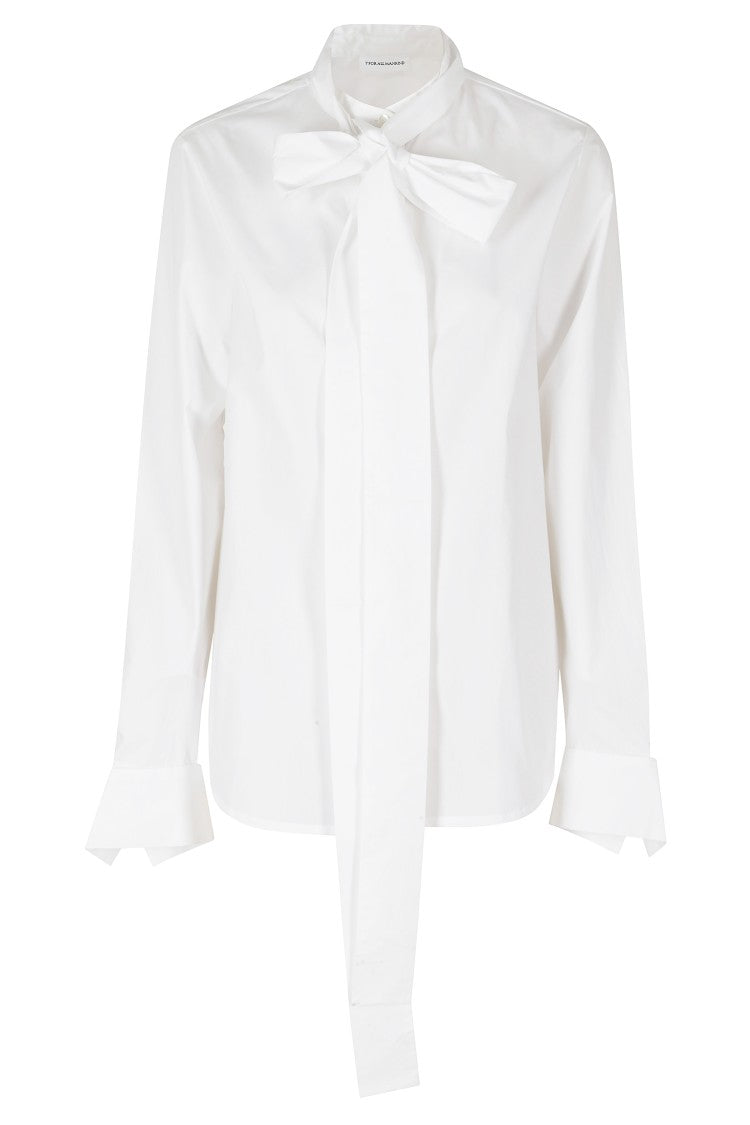 7 For All Mankind Off White Bow Tie Cotton Poplin Long-Sleeve Shirt