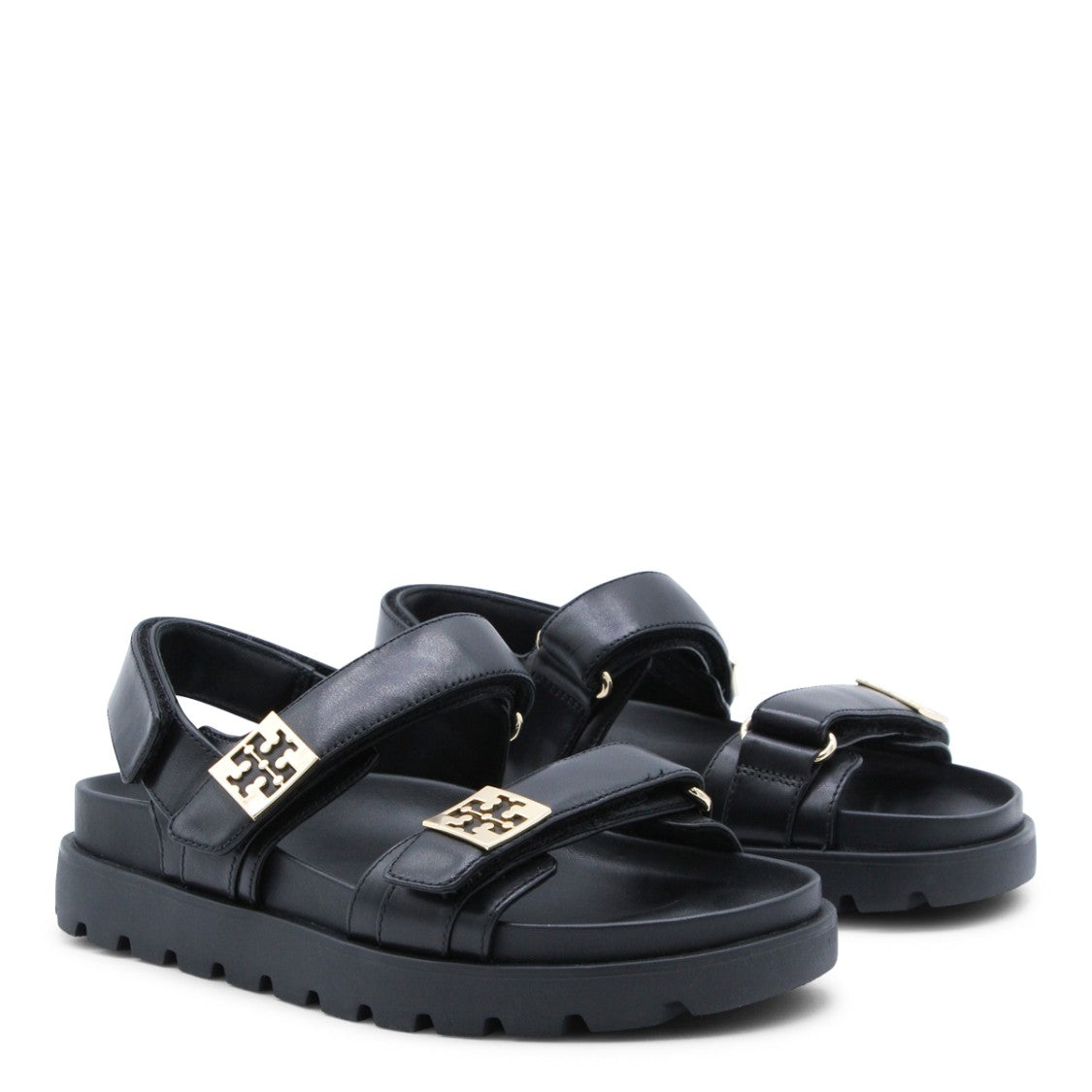 Tory Burch Black Leather Buckled Flats