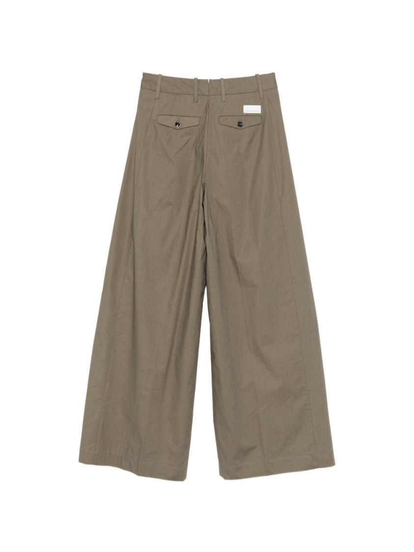 Nine In The Morning Pleated Wide-Leg Brown Trousers With Button Fastening And Belt Loops
