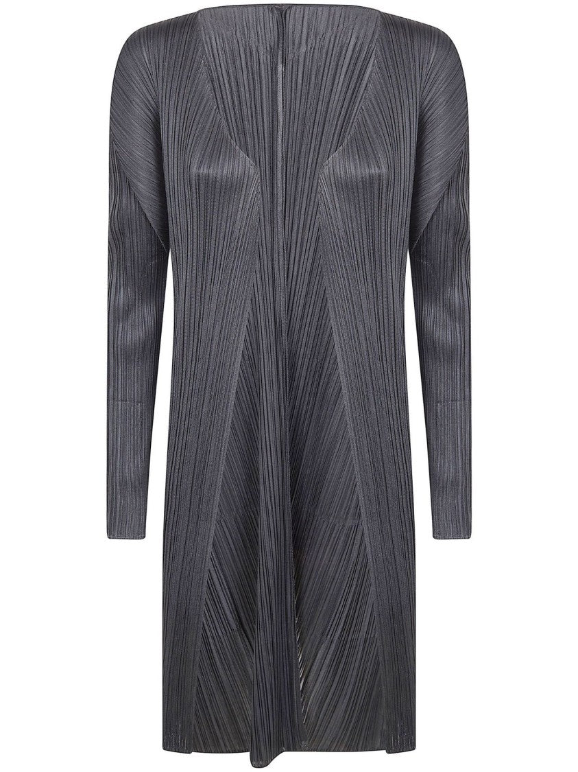 Pleats Please Textured Pleated Cardigan With V-Neckline And Flared Hem
