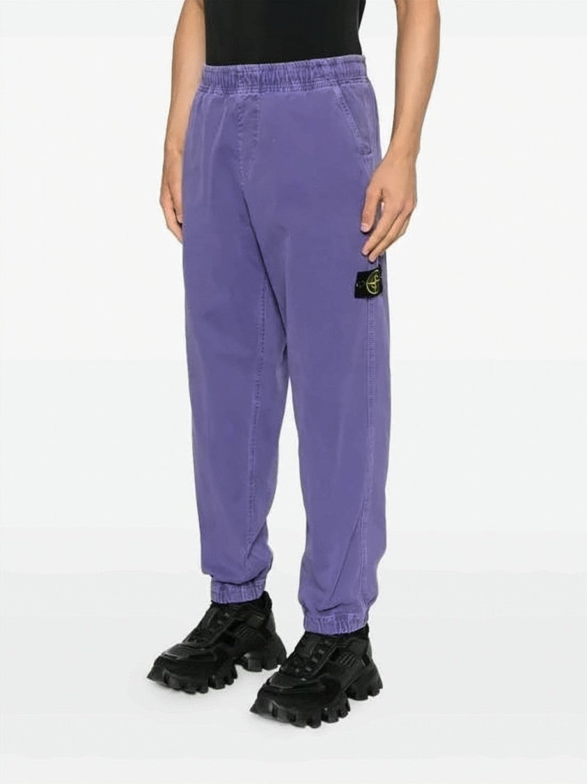 Stone Island Loose-Fit Purple Cotton Jogger Pants With Textured Finish