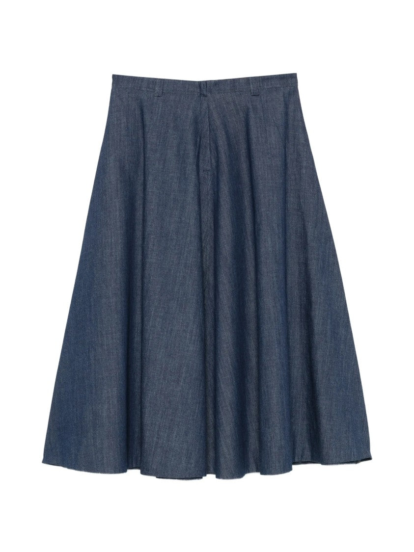 Incotex Blue Flared Knee-Length Denim Skirt