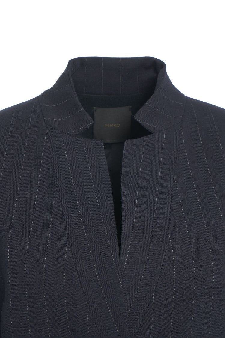 Pinko Slim-Fit Pinstripe Blazer With Modern High Collar