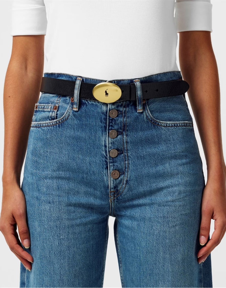 Polo Ralph Lauren Pony Logo Oval Buckle Leather Belt