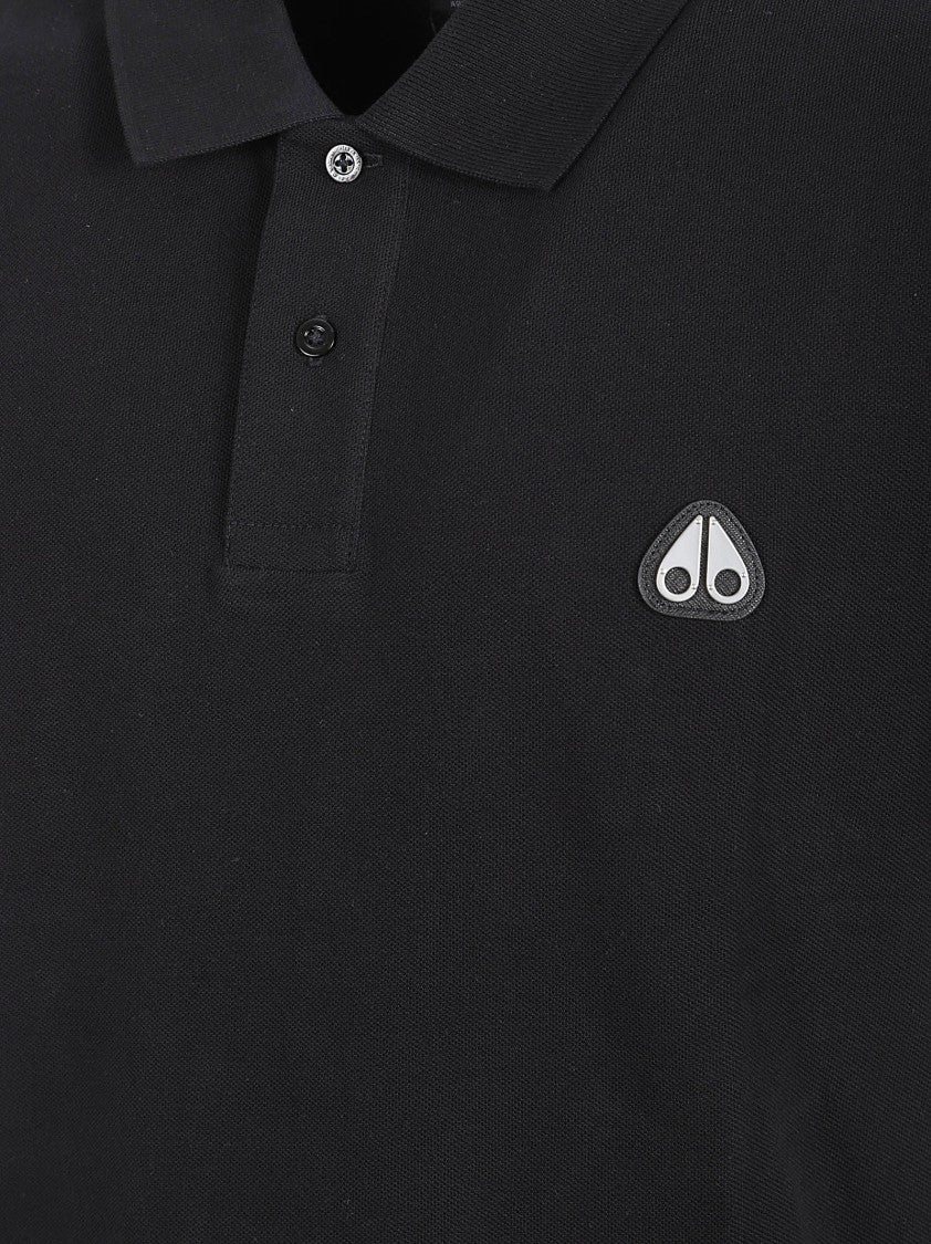 Moose Knuckles Minimalist Black Cotton Polo With Subtle Logo Emblem