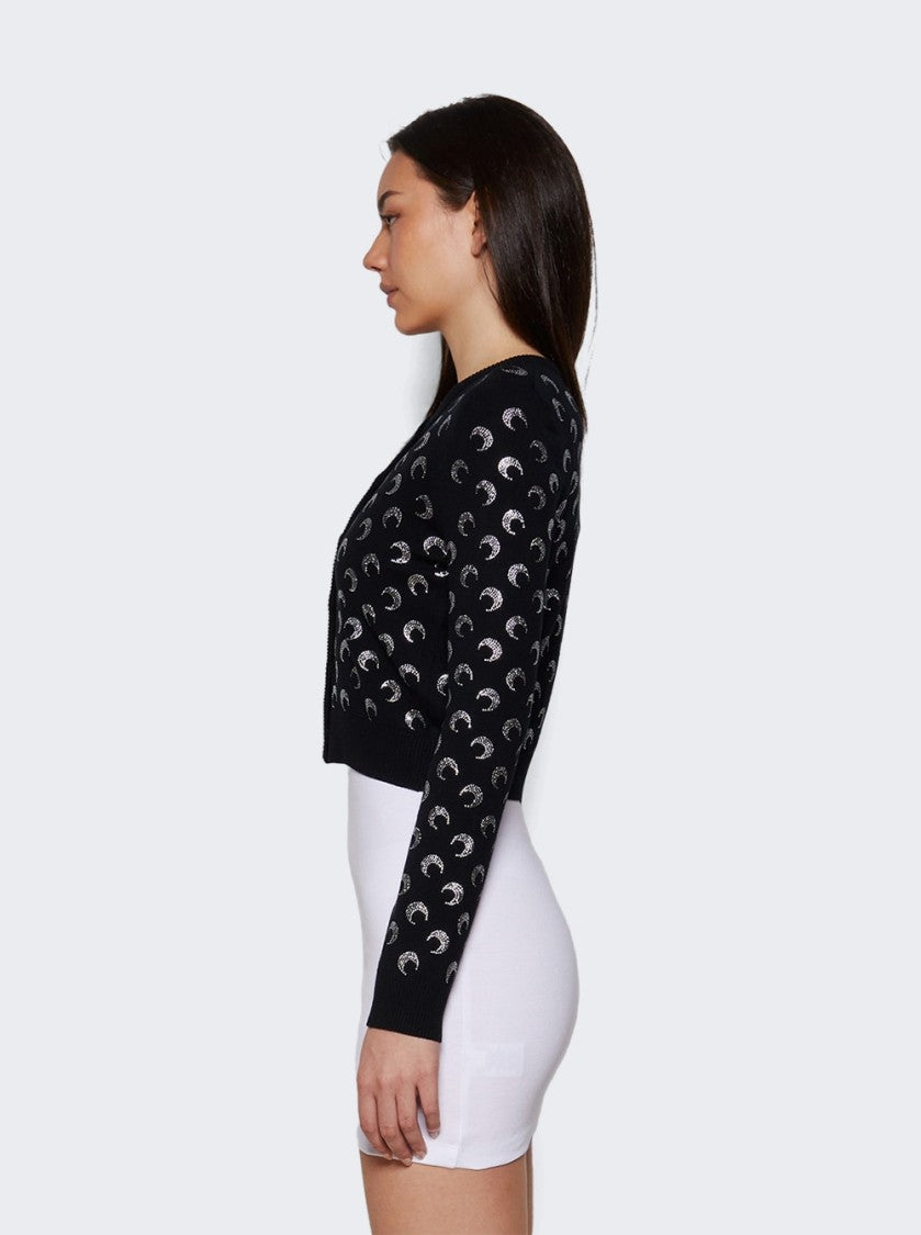 Marine Serre Moon Strass Knit Fitted Cardigan Black