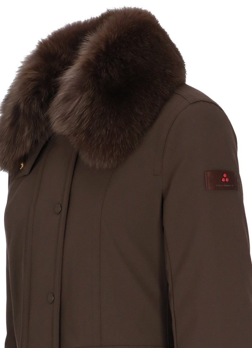 Peuterey Brown Rakid Fox Fur Collar Long Down Jacket