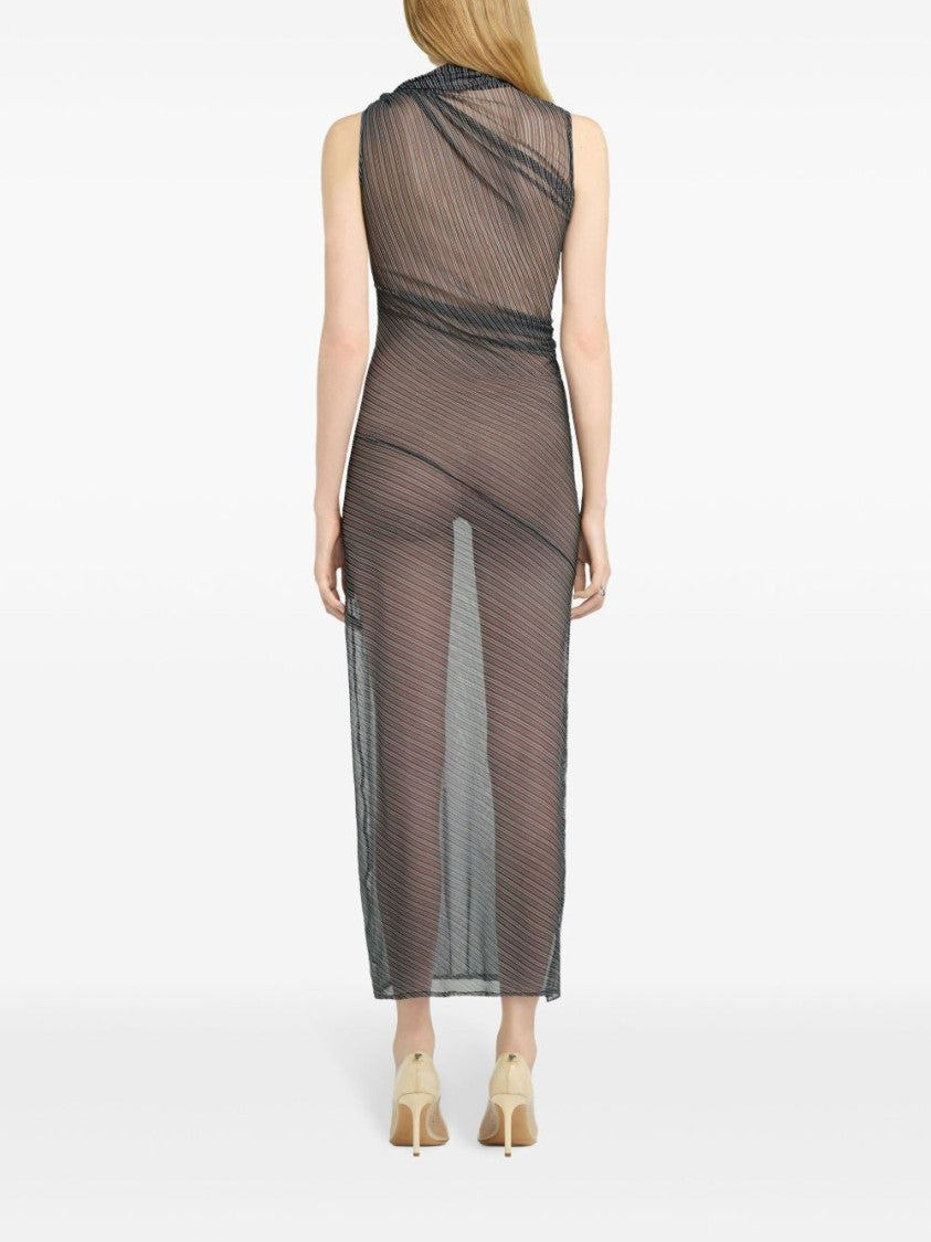 Courrèges Black Diagonal Stripe Logo Plaque Dress