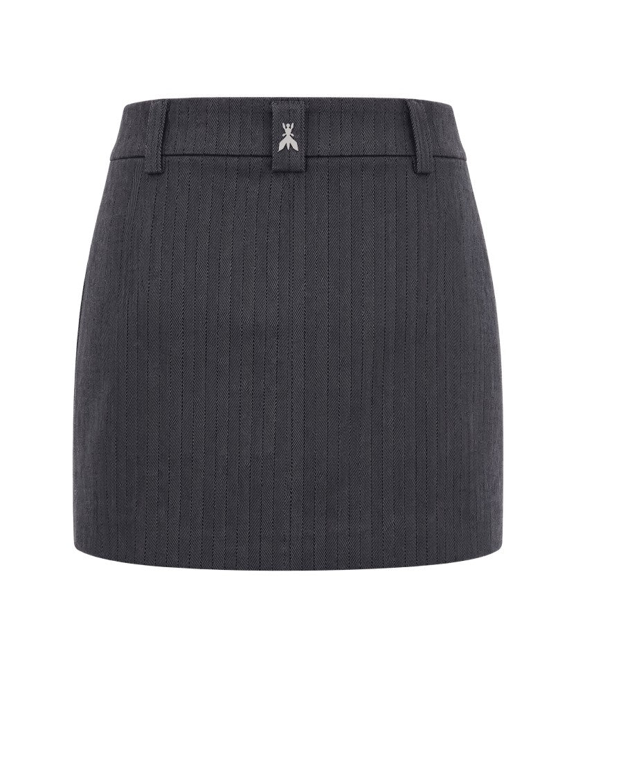 Patrizia Pepe Fitted Mini Skirt In Grey Herringbone With Metal Logo Charm