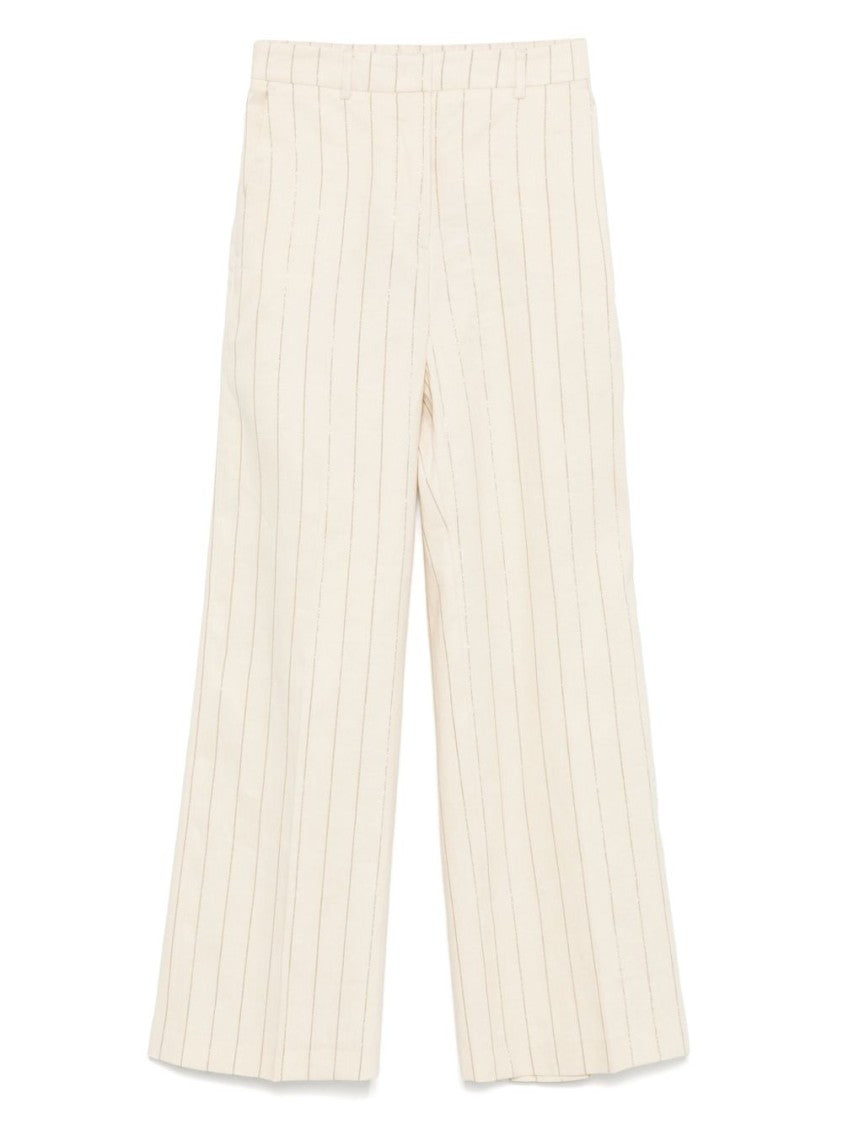Seventy Sergio Tegon Cream Wide Leg Trousers With Vertical Stripes