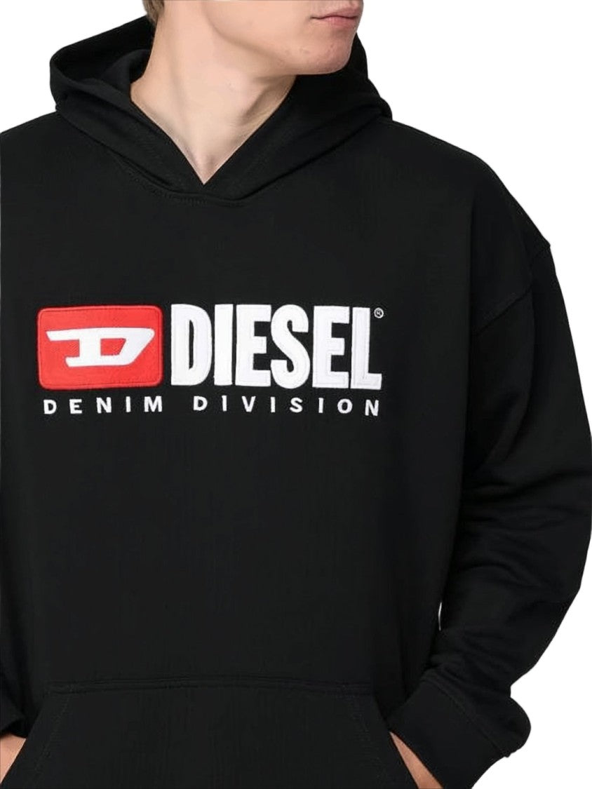 Diesel Black Hoodie With Bold Logo And Front Kangaroo Pocket