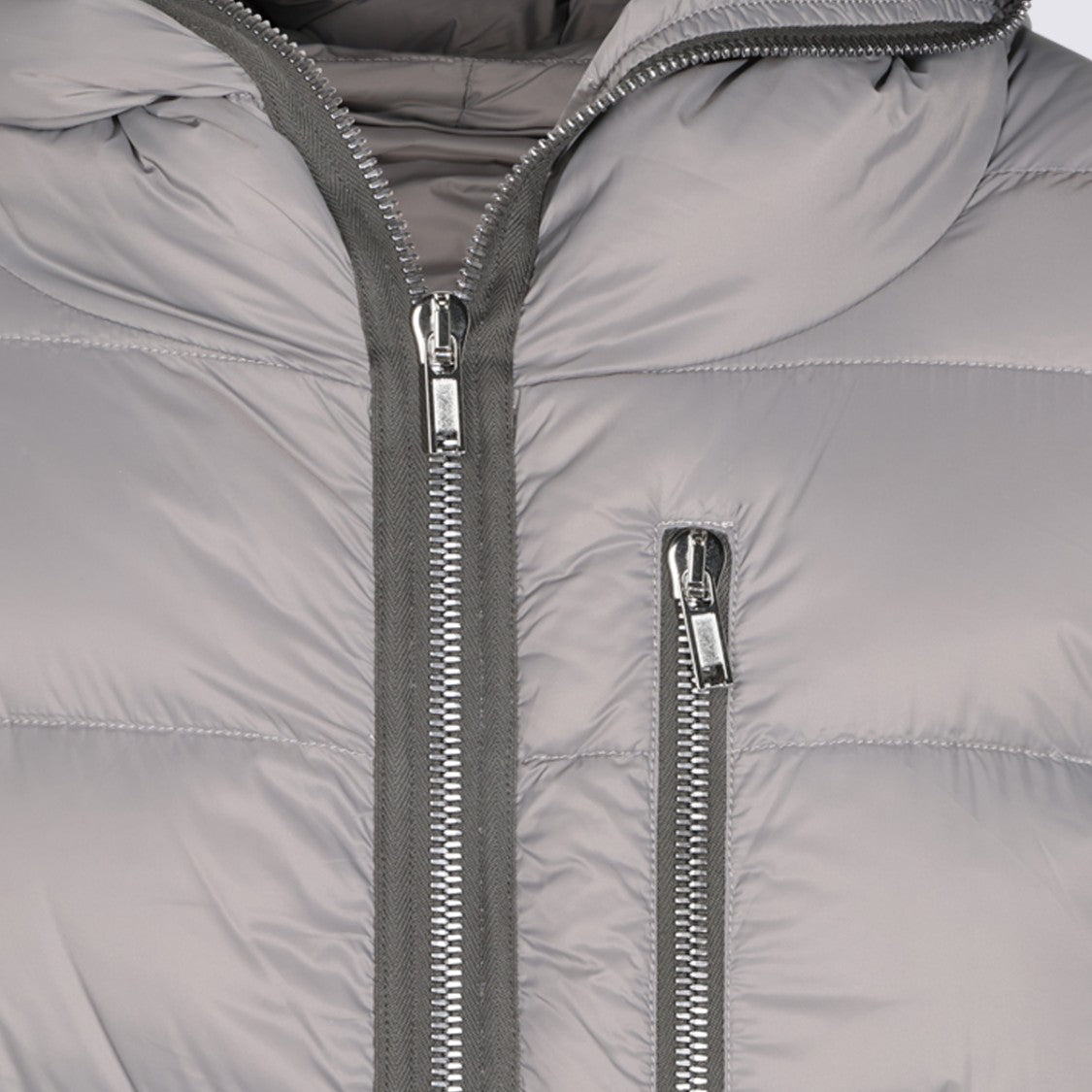 Rick Owens Quilted Grey Down Jacket With Hood And Extended Cuffs