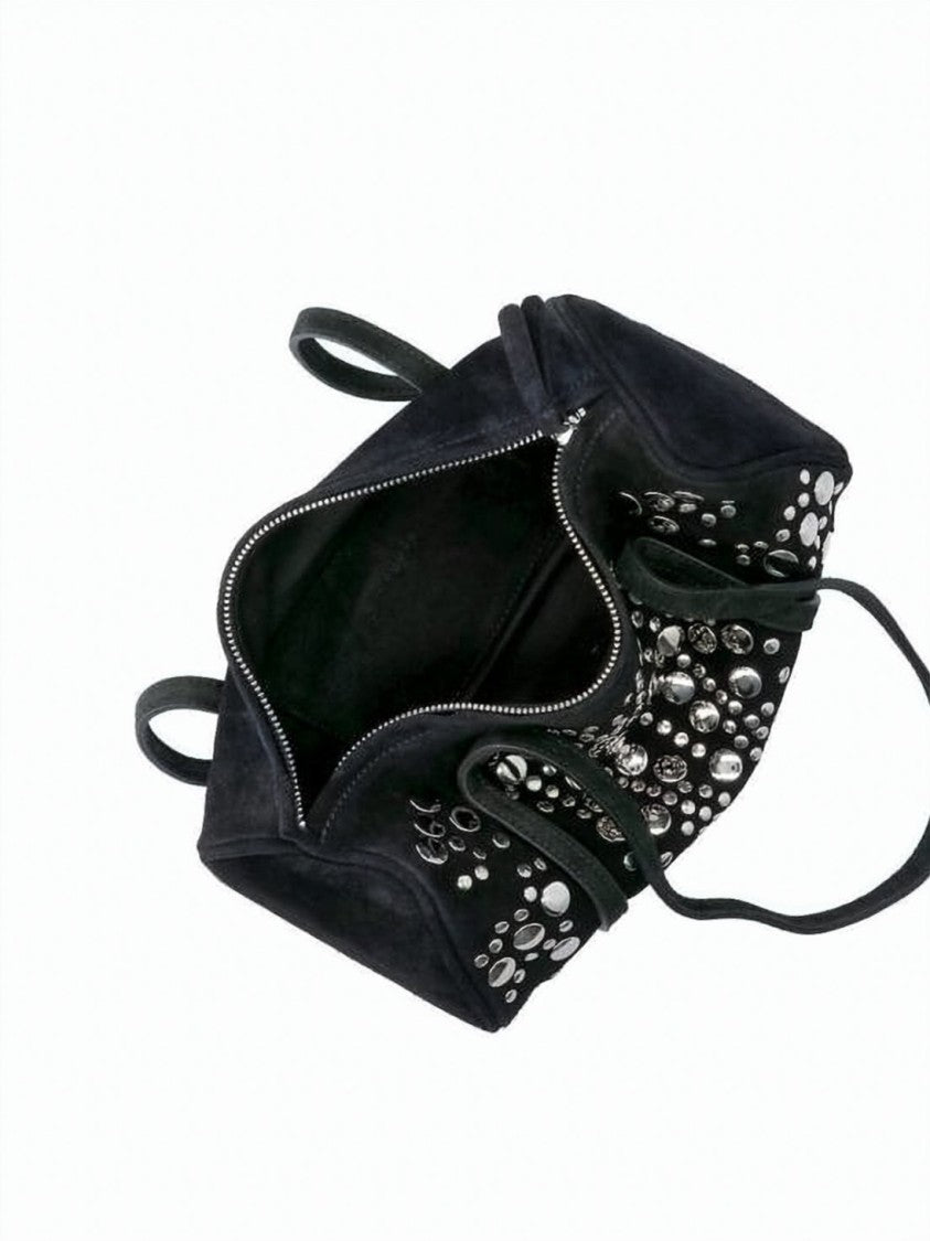 Gimaguas Black Studded Cylindrical Leather Shoulder Bag