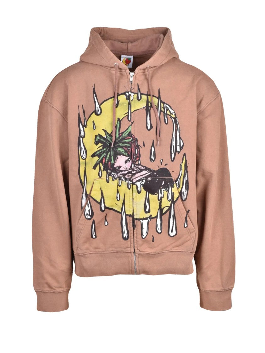 Sky High Farm Taupe Crescent Moon Graphic Cotton Hoodie