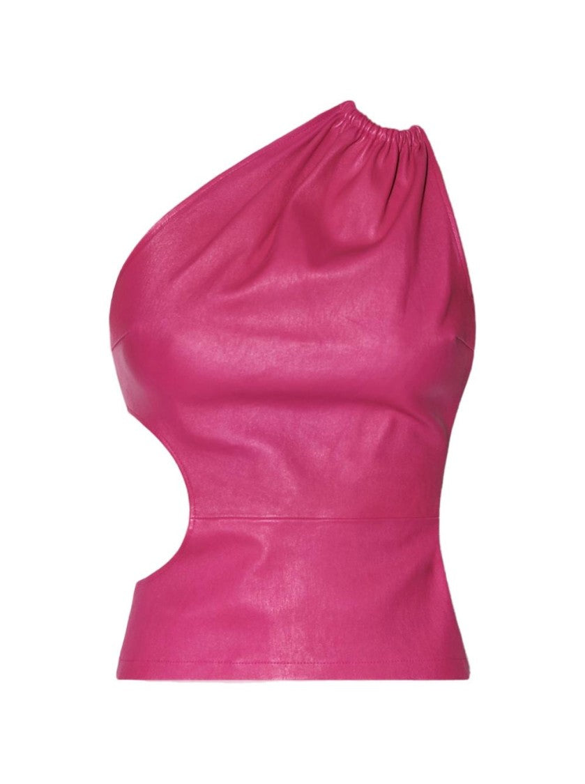 Amiri Asymmetric Leather Tank Fuchsia Pink