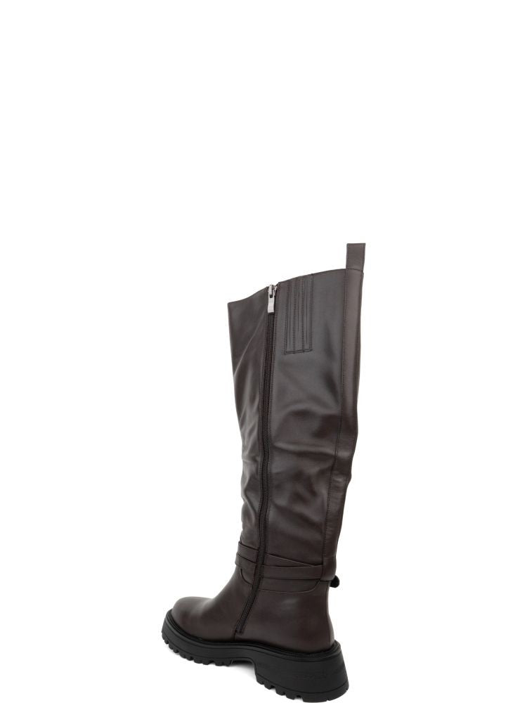 Adrianna Feretti Brown Decorative Double Straps Rugged Sole Leather Boots