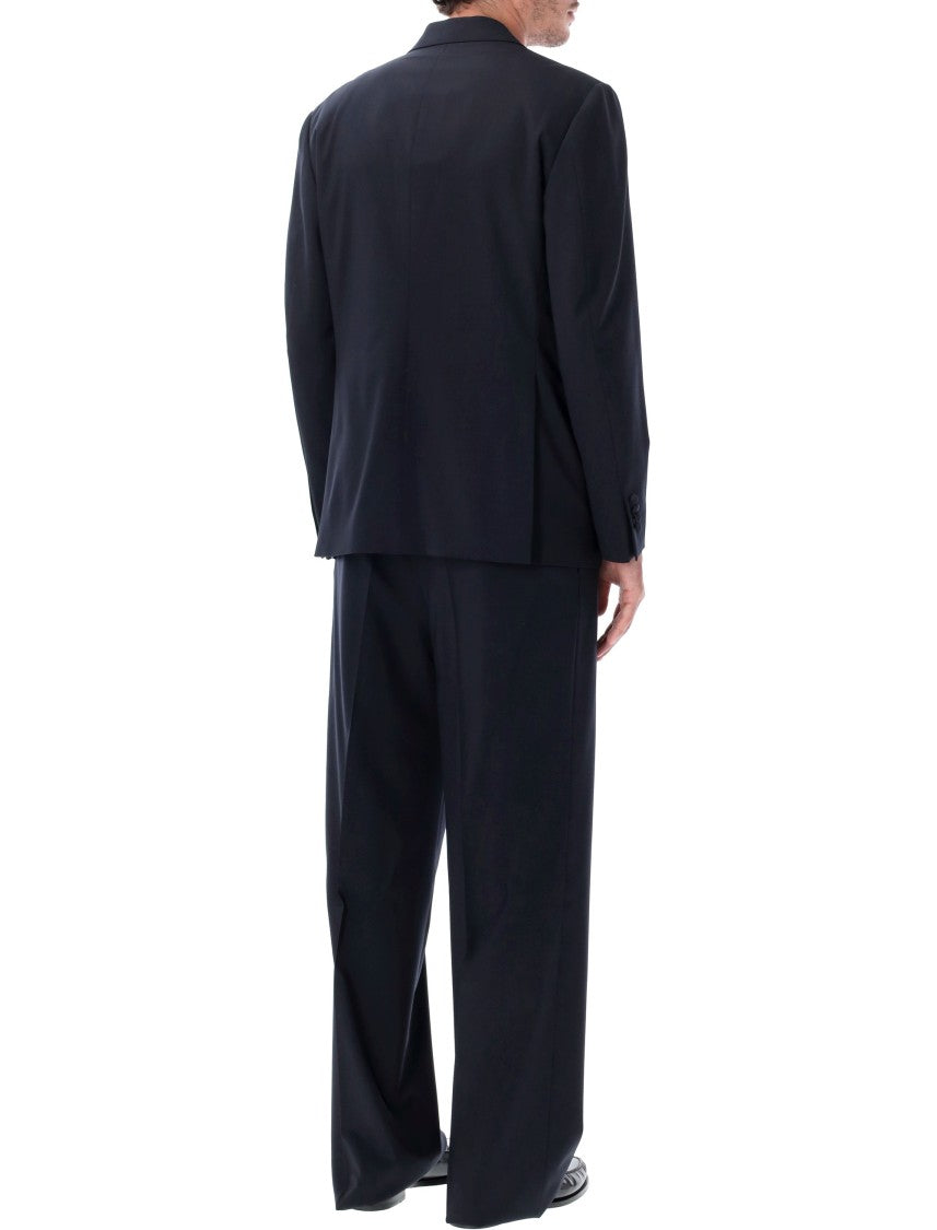 Lardini Double-Breasted Black Satin Lapel Smoking Jacket