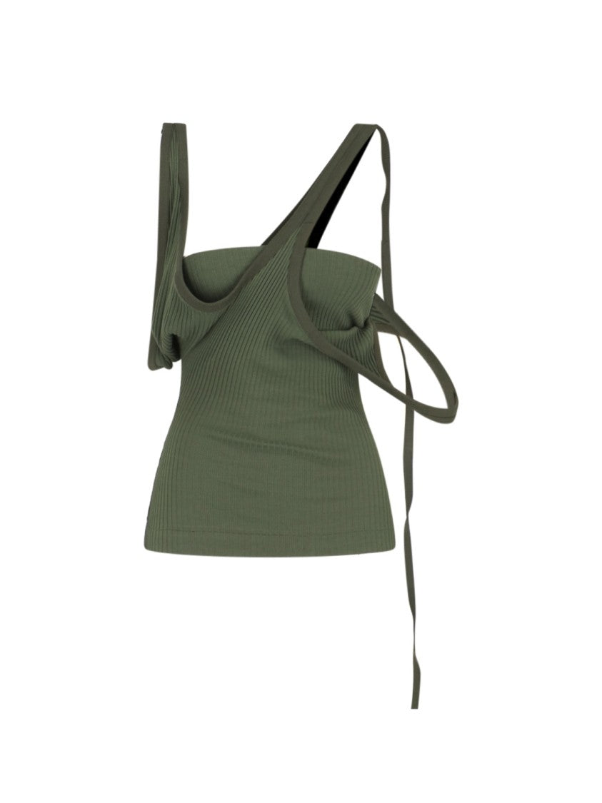 The Attico Ribbed Cotton Top With Three Shoulder Straps