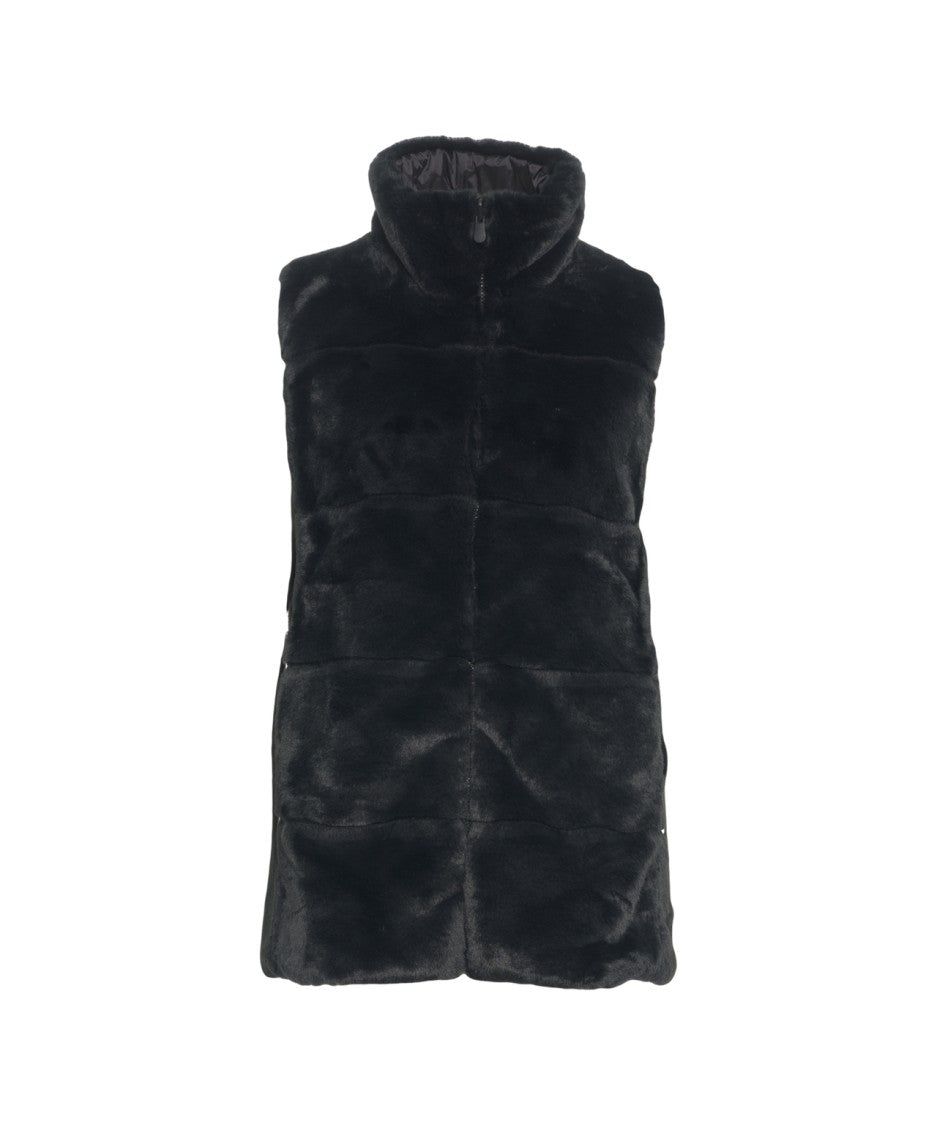Save The Duck Faux Fur Gilet With High Collar And Innovative Padding