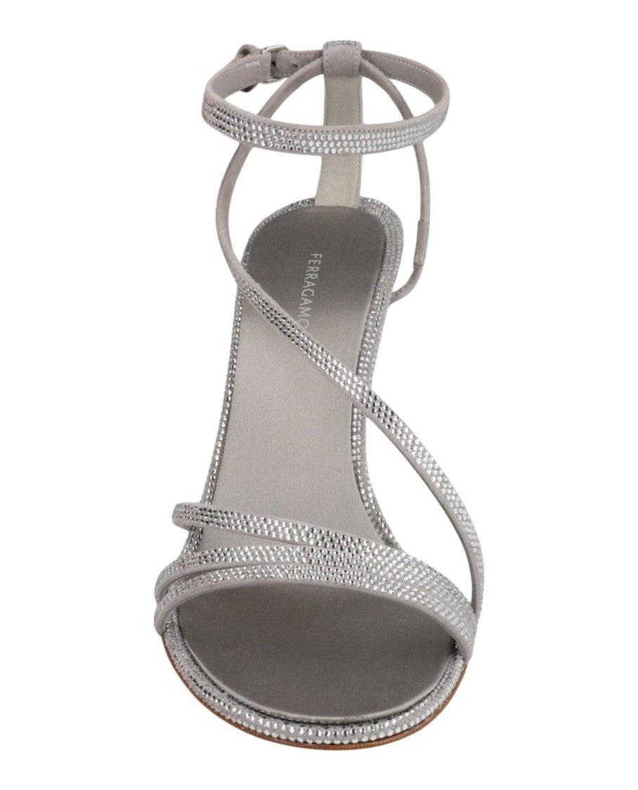 Ferragamo Crystal-Embellished Strappy Ankle Heels With Stiletto Design