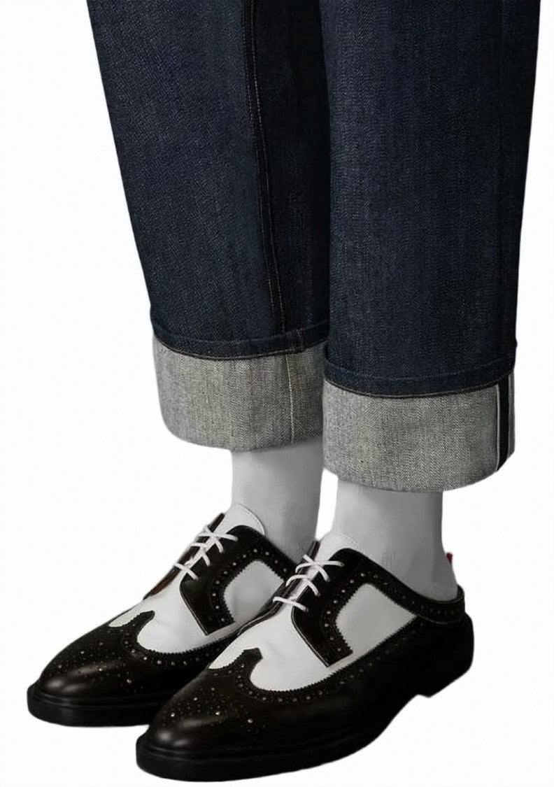 Thom Browne Straight-Leg Selvedge Denim Pants With Cuffed Hem