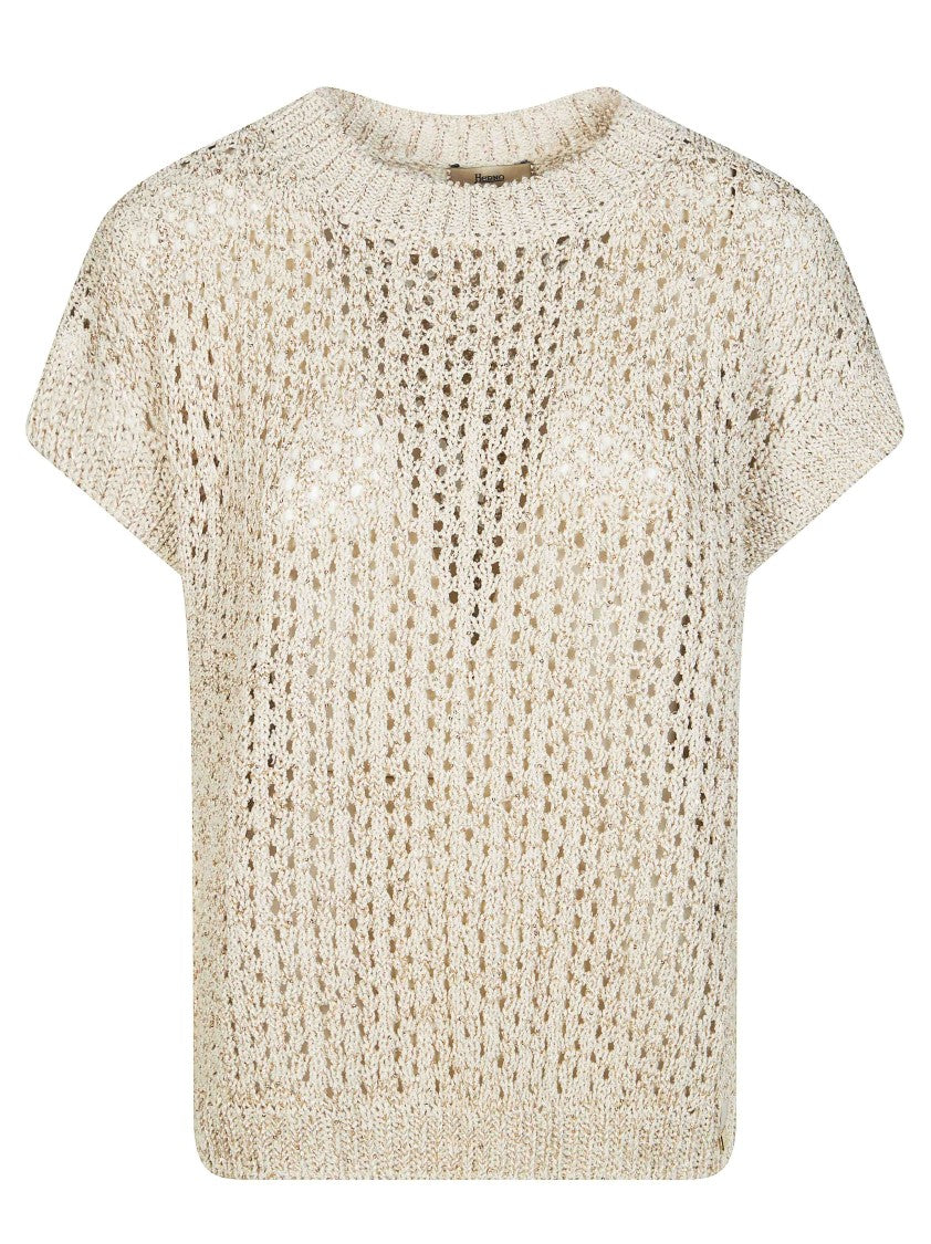 Herno Neutral Open Knit Sleeveless Top